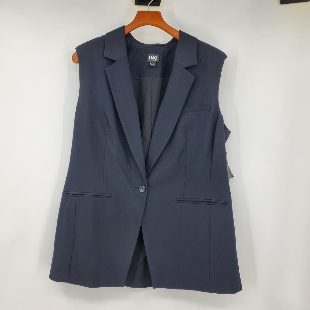 NWT INC International Concepts Womens XL Black Sleeveless Blazer Vest Minimalist